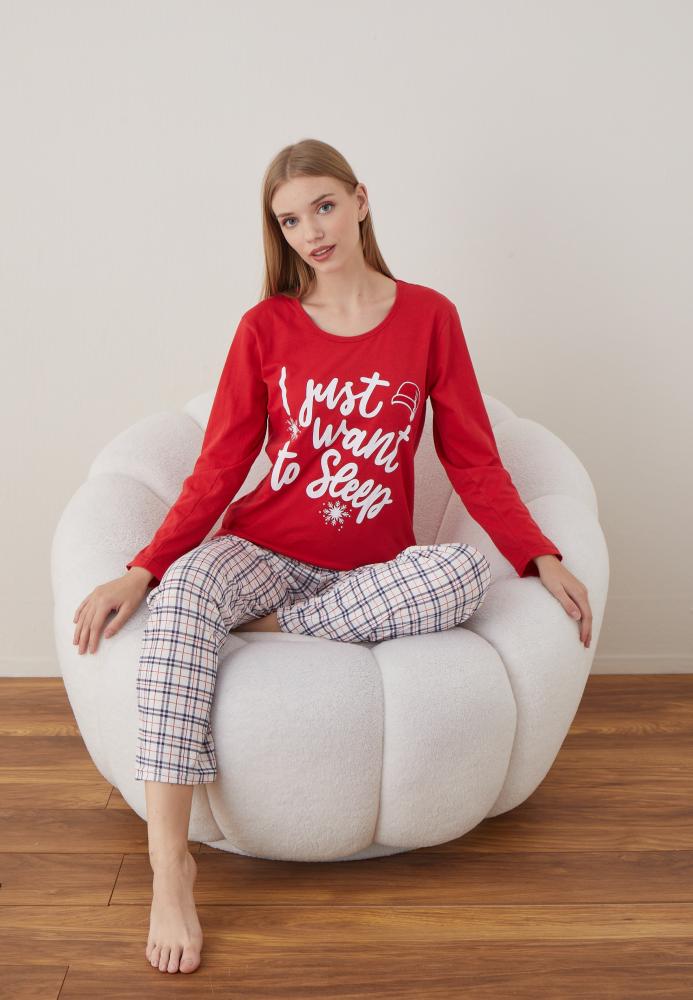 Pijama Dama Craciun ,maneca lunga ,pantaloni lungi,Engros